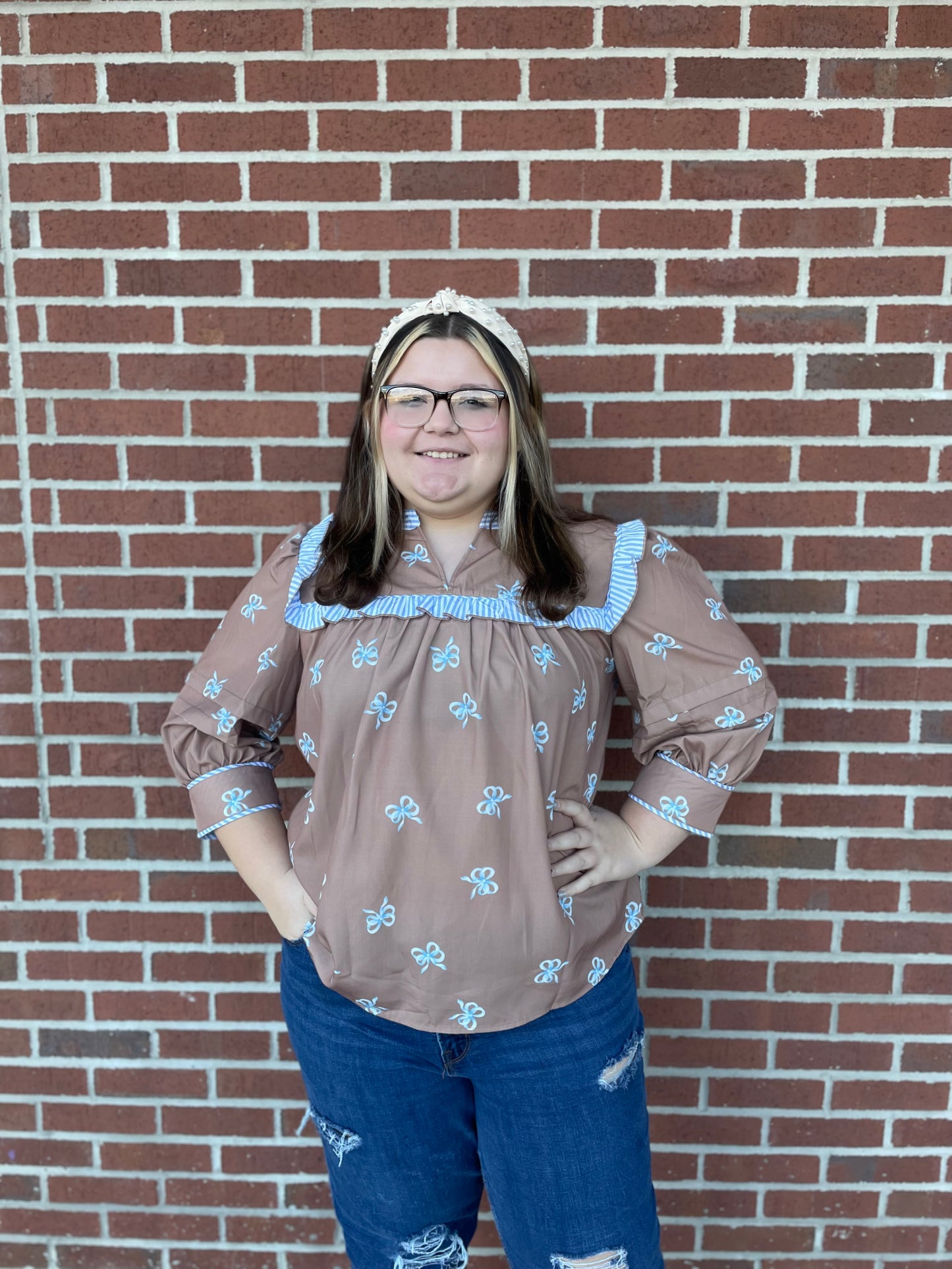 Blue striped bow shirt