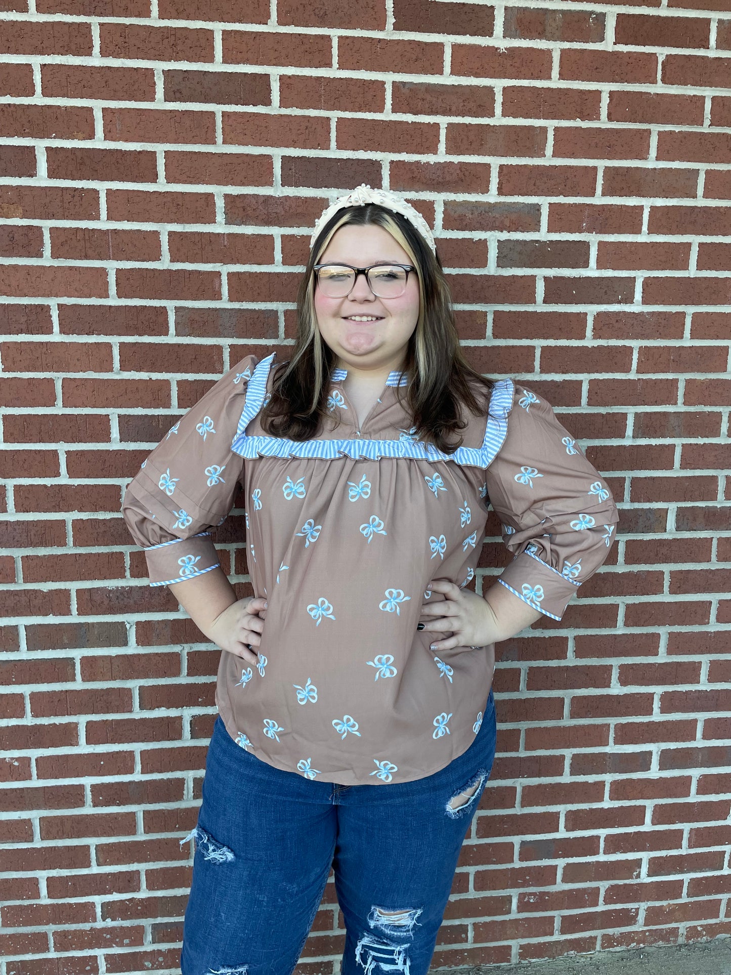 Blue striped bow shirt